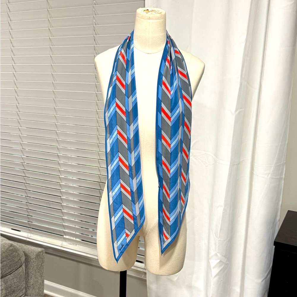 VERA NEUMANN Vintage Blue and Red Geometric Scarf